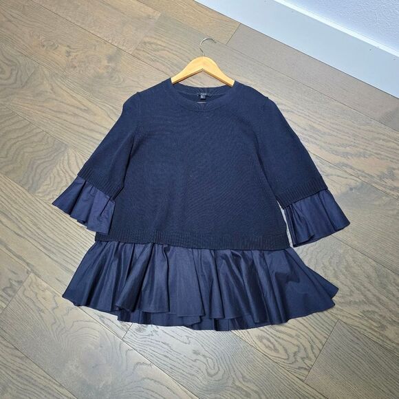 COS Contrast Knit Pleated Peplum Half Sleeve Top in Navy - Picture 4 of 8